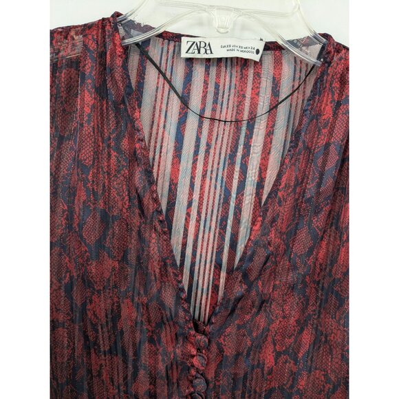 Zara Sheer Snakeskin Print Top Women Size XS Cropped Front Tie Boho Romantic Y2K - Picture 6 of 9